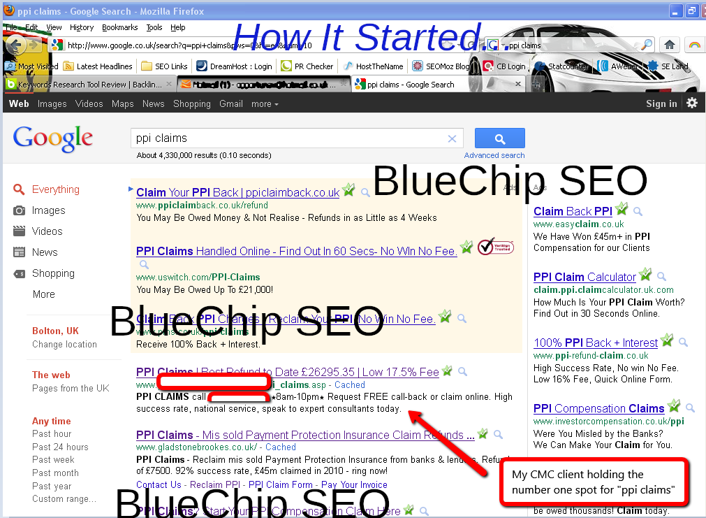 Image showing PPI claims company in number one position in Google